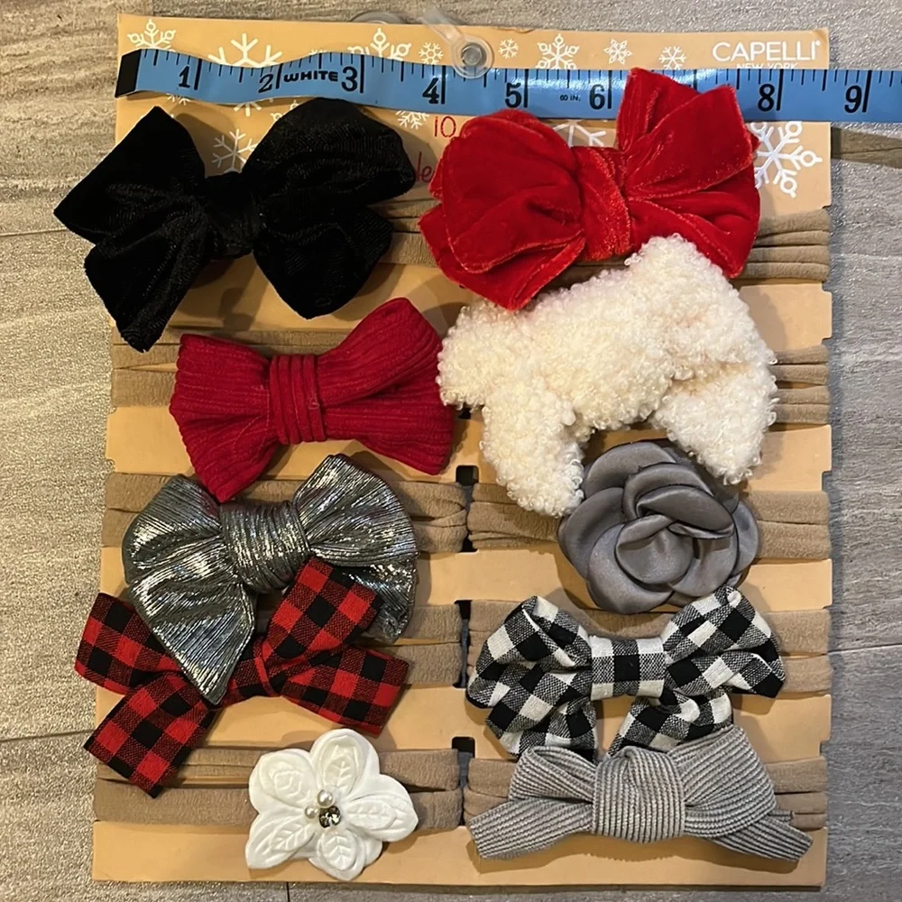 NEW Girls 10 Bow Headbands Set